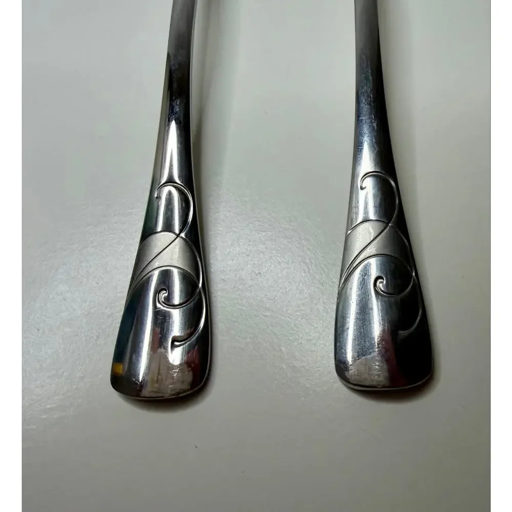 Oneida Serif Solid Serving Pierced Spoon 9” Stainless Steel Flatware Set of 2